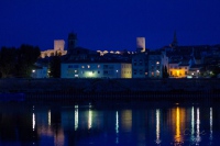 Arles by night with the streetlights on the river Rhône